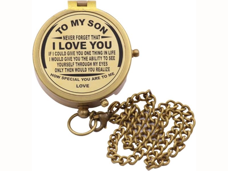 Engraved Dad to Son Compass – I Love You Gift from Father to Son – Inspirational Brass Compass with Leather Case – Perfect Birthday, Graduation, or Confirmation Keepsake – Handmade by Roorkee Instruments India