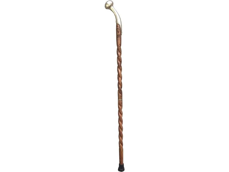 Brass Handle Walking Cane for Men & Women – Twisted Wooden Stick 37 Inch | Handmade Vintage Walking Stick for Seniors, Gentlemen Gift, Classic Walking Aid with Rubber Tip