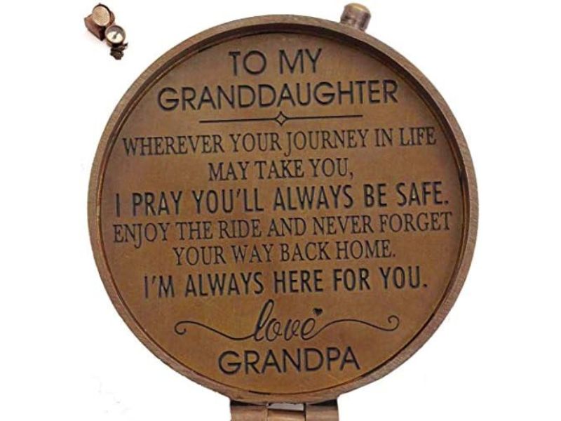 Wholesale To My Granddaughter Engraved Brass Compass with Leather Case | Vintage Antique Style Handmade Compass Gift from Grandpa | Inspirational Graduation Birthday Keepsake for Granddaughter