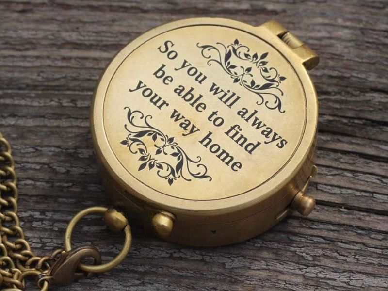 Engraved Brass Pocket Compass with Leather Case – “So You Will Always Be Able to Find Your Way Home” – Vintage Nautical Compass Gift for Son, Husband, Graduation, Anniversary