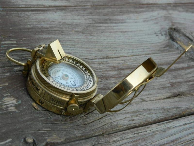 Antique Brass Military Navigation Compass | Vintage Marine Polished Pocket Compass | Nautical Survival Trekking Hunting Outdoor Navigational Instrument