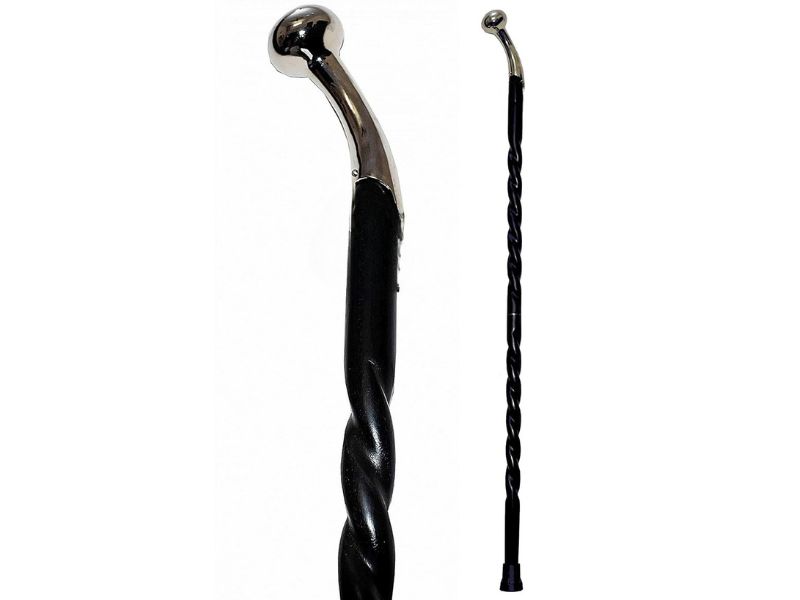 Nickel Handle Walking Cane for Men & Women – Twisted Black Wooden Shaft with Curved Brass Handle 37 Inch – Stylish Walking Stick with Rubber Tip – Elegant Gift for Seniors, Gentlemen & Ladies