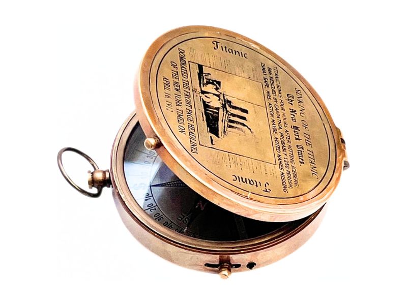 Authentic Antique Brass Titanic Compass with Lid | Vintage Maritime Magnetic Compass for Navigation & Home Decor | Nautical Sailor Gift, Directional Brass Compass, Maritime Collectible