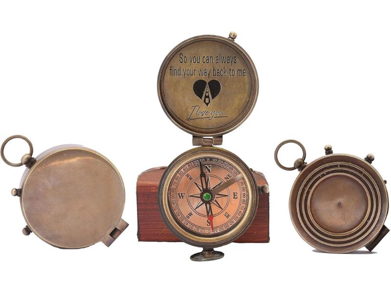 Engraved Brass Compass with “So You Can Always Find Your Way Back to Me” Quote | I Love You Compass in Wooden Box | Romantic Anniversary Gift for Husband, Boyfriend, Wife, Girlfriend, Traveler