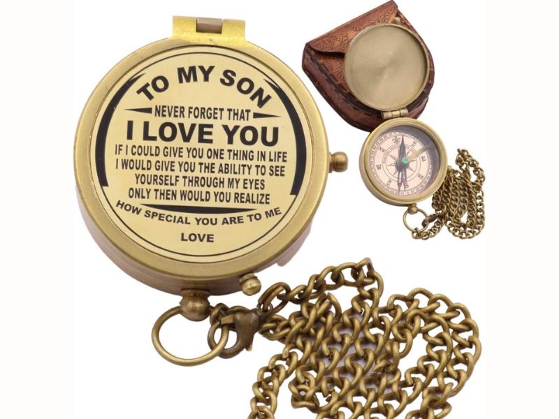 Engraved Dad to Son Compass – I Love You Gift from Father to Son – Inspirational Brass Compass with Leather Case – Perfect Birthday, Graduation, or Confirmation Keepsake – Handmade by Roorkee Instruments India