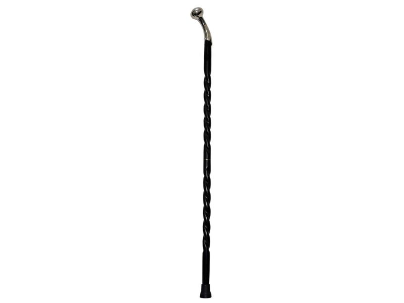 Nickel Handle Walking Cane for Men & Women – Twisted Black Wooden Shaft with Curved Brass Handle 37 Inch – Stylish Walking Stick with Rubber Tip – Elegant Gift for Seniors, Gentlemen & Ladies