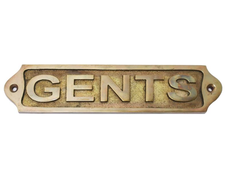 Antique Brass “GENTS” Door Sign Plaque – Vintage Style Restroom Wall Plate for Men’s Toilet | Solid Cast Brass with Mounting Screws | Classic Handmade Bathroom Decor