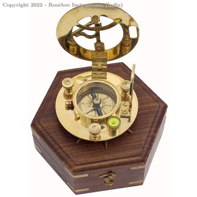 INDIA A NAUTICAL REPRODUCTION HOUSE Brass Sundial Compass Pocket Sundial Compass ROORKEE INSTRUMENTS London 