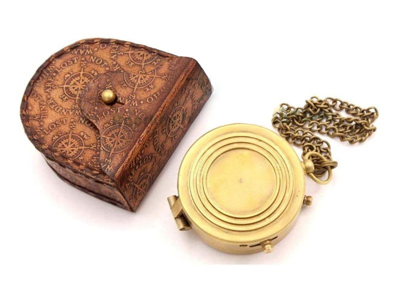 Engraved Brass Compass with Leather Case & Chain – Inspirational Quote “Integrity • Compassion • Responsibility • Forgiveness” – Vintage Nautical Gift for Graduation, Men, Son, Husband, Traveler