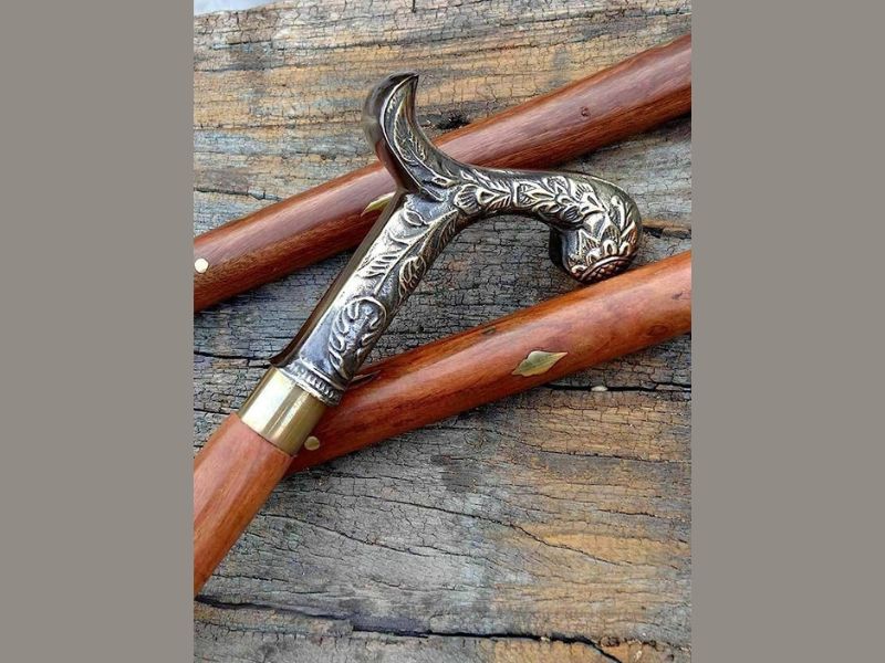 Vintage Brass Floral Handle Wooden Walking Cane – Handcrafted Walking Stick for Men & Women, 36 Inch Foldable Designer Victorian Cane with Solid Rosewood Shaft – Collectible Gift for Gentlemen & Seniors