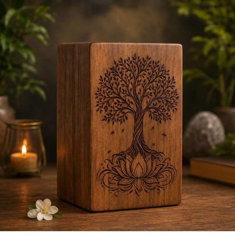 Lotus Tree Memorial Urn | Wooden Cremation Urn for Ashes | Custom Engraved Keepsake Box | Sympathy &amp;amp;amp;amp;amp;amp;amp;amp;amp; Remembrance Gift
