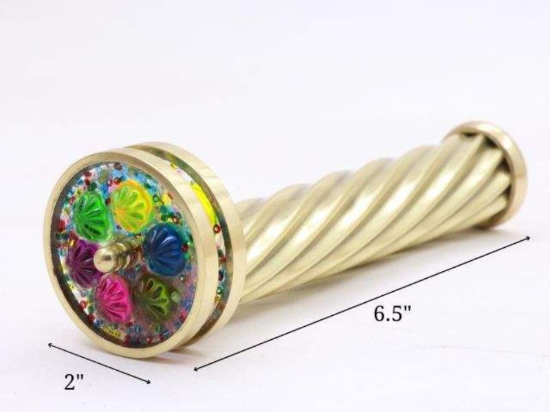 Brass Kaleidoscope with Detachable Pattern Wheels on Wooden Stand Handmade Vintage Optical Toy Unique Creative Gift