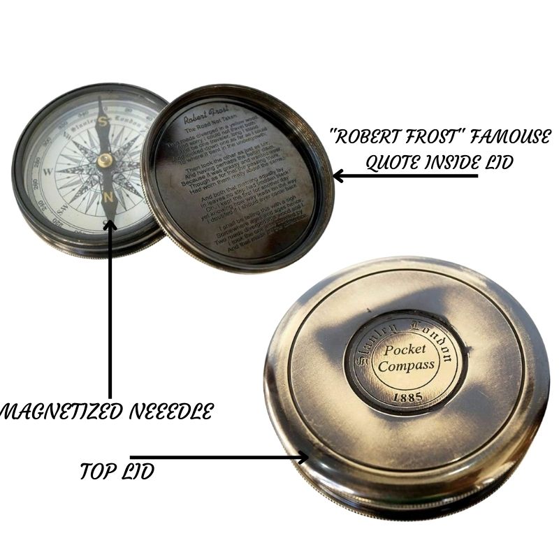 Brass Compass Antique Nautical Maritime 3&quot; Poem Compass Stanly London 1885 Pocket Compass