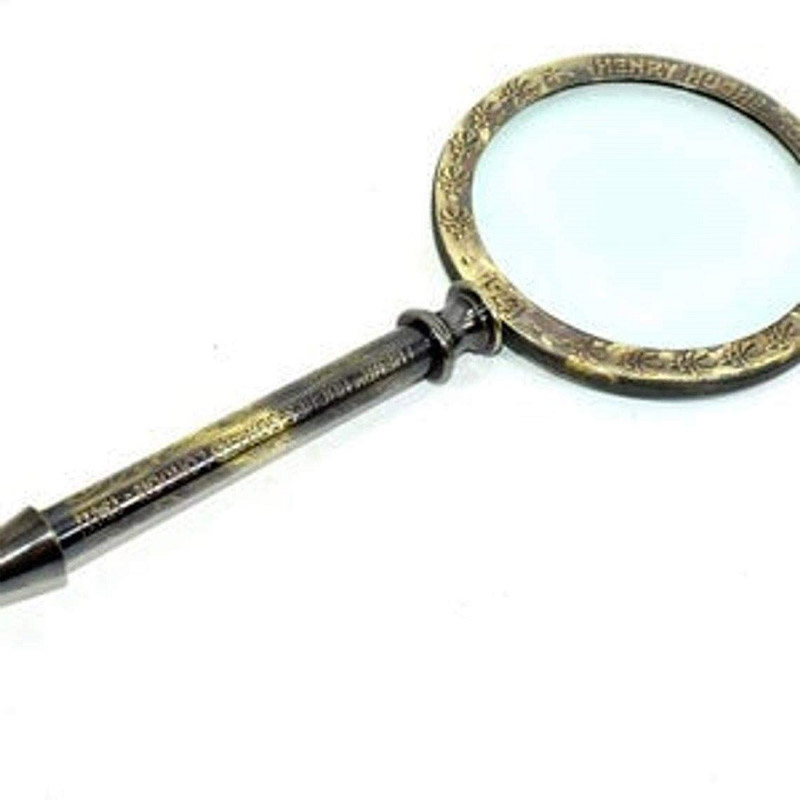 Antique Brass Handmade Nautical 10 inches Brass Magnifier Magnifying Glass Collectible Nautical Vintage Desktop Magnifier with Leather case