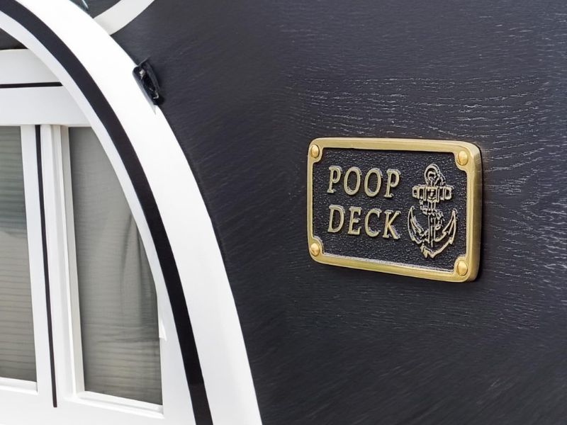 Poop Deck Brass Plaque | Nautical Bathroom Wall Décor Sign | Funny Beach Theme Home Decoration | Vintage Maritime Door or Wall Plate | Solid Brass Handmade Bathroom Gift for Coastal Homes