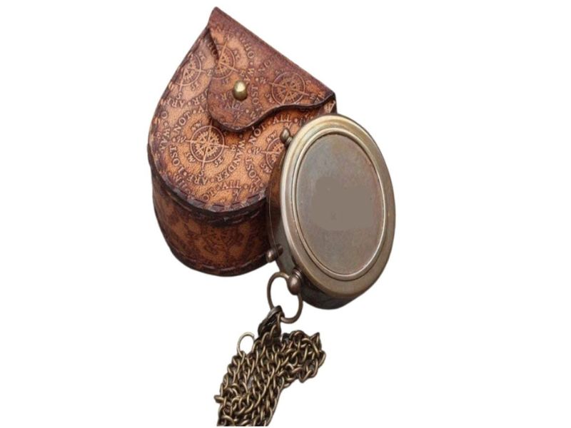 To My Grandson Compass – Solid Brass Engraved Compass with Leather Case, Inspirational Quote “Enjoy The Ride” Gift from Grandpa, Vintage Pocket Compass Keepsake for Graduation, Birthday, Christmas