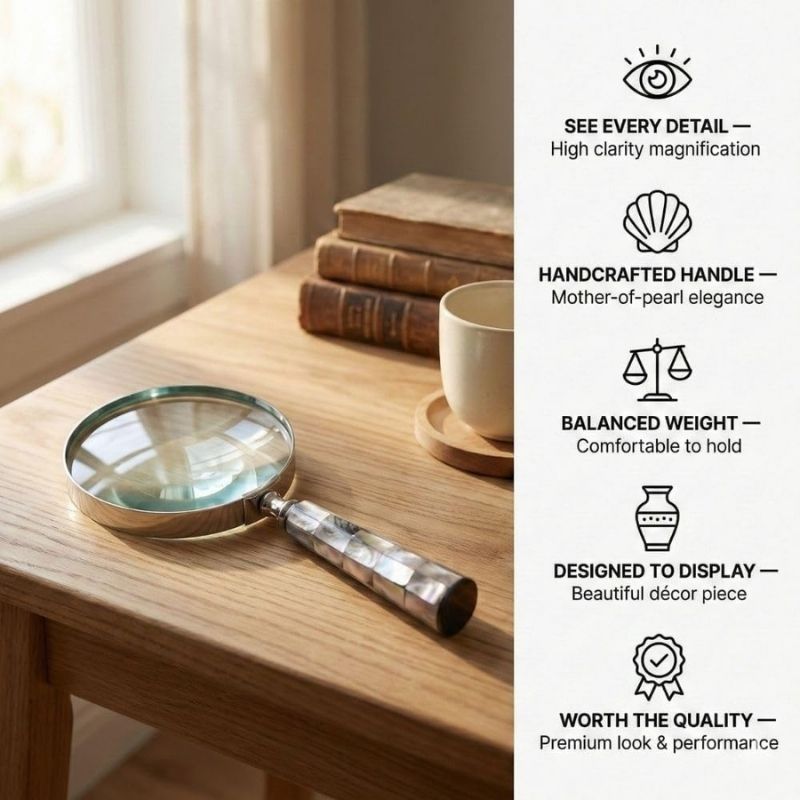  Magnifying Glass with Mother of Pearl Handle, Handheld 10x Magnifying Glass Lens, Antique Magnifier, Reading, Inspection, Coin &amp;amp;amp; Stamp, Astrologer, Low Sight Elderly Collectible Décor Gift 4