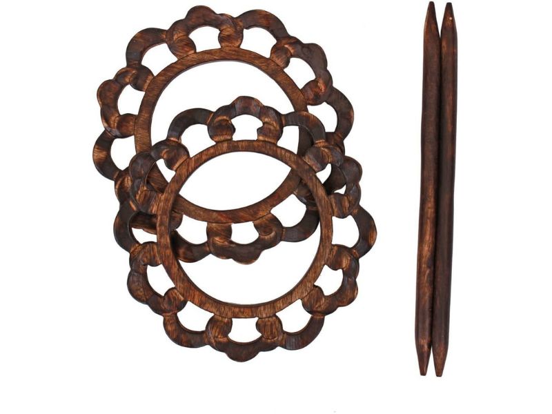 Handcrafted Wooden Curtain Tieback Holders with Stick | Vintage Floral Carved Design | Decorative Drape Holders for Living Room, Bedroom & Home Décor | Boho Window Accessories (Set of 2)