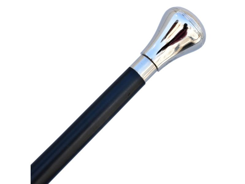 Vintage Embossed Silver Brass Ball Handle Walking Cane – Antique Wooden Walking Stick for Men & Women – Decorative Collectible Gift – Classic Victorian Style