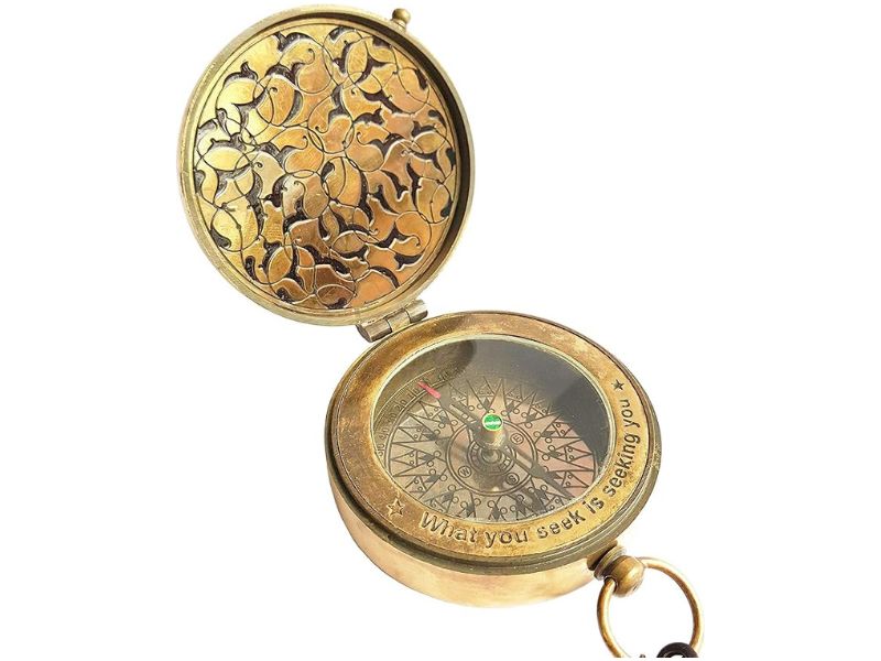Rumi’s Brass Seek Compass with Leather Pouch & Gift Box – Inspirational Quote Compass for Graduation, Confirmation, Anniversary, Birthday, Valentine, New Year, Corporate Gifts, Adventure Keepsake