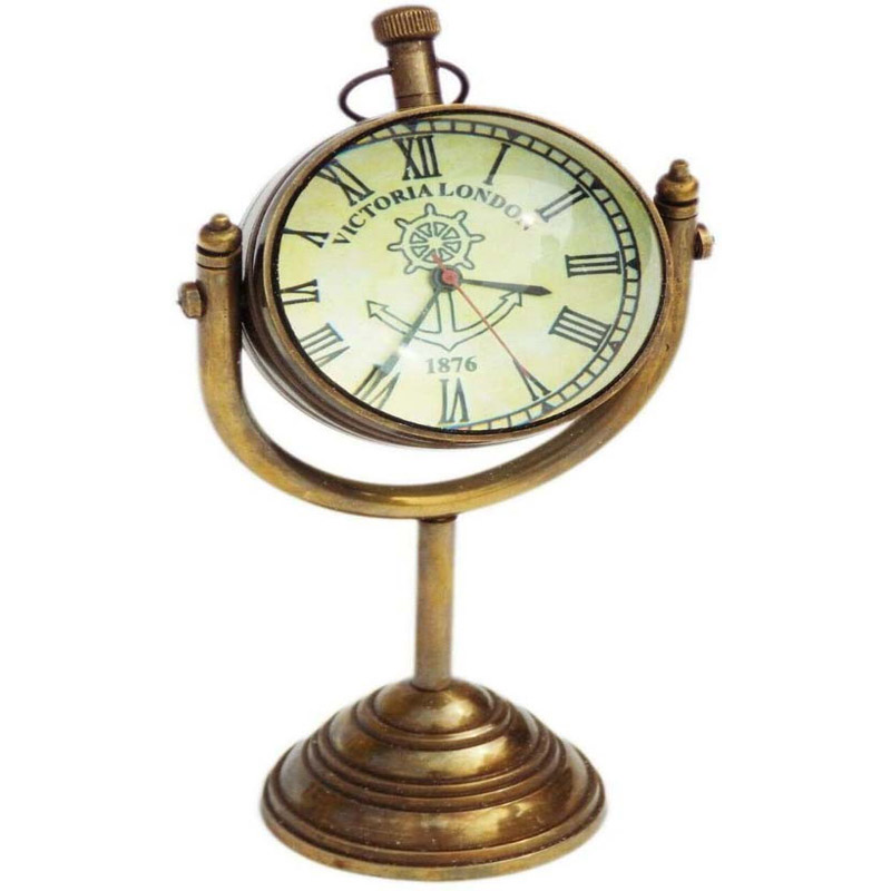 Nautical Maritime Antique Table Clock with Brass Stand Hanging Desk Decor Watch