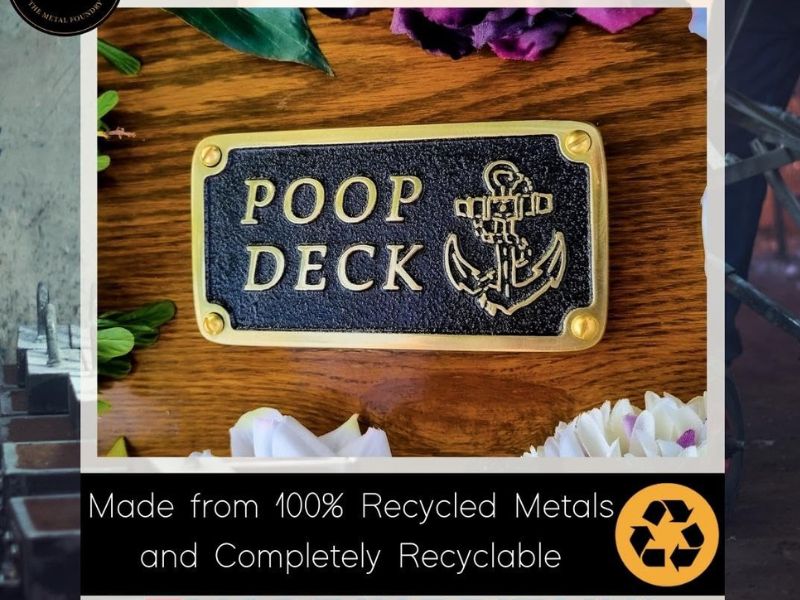 Poop Deck Brass Plaque | Nautical Bathroom Wall Décor Sign | Funny Beach Theme Home Decoration | Vintage Maritime Door or Wall Plate | Solid Brass Handmade Bathroom Gift for Coastal Homes