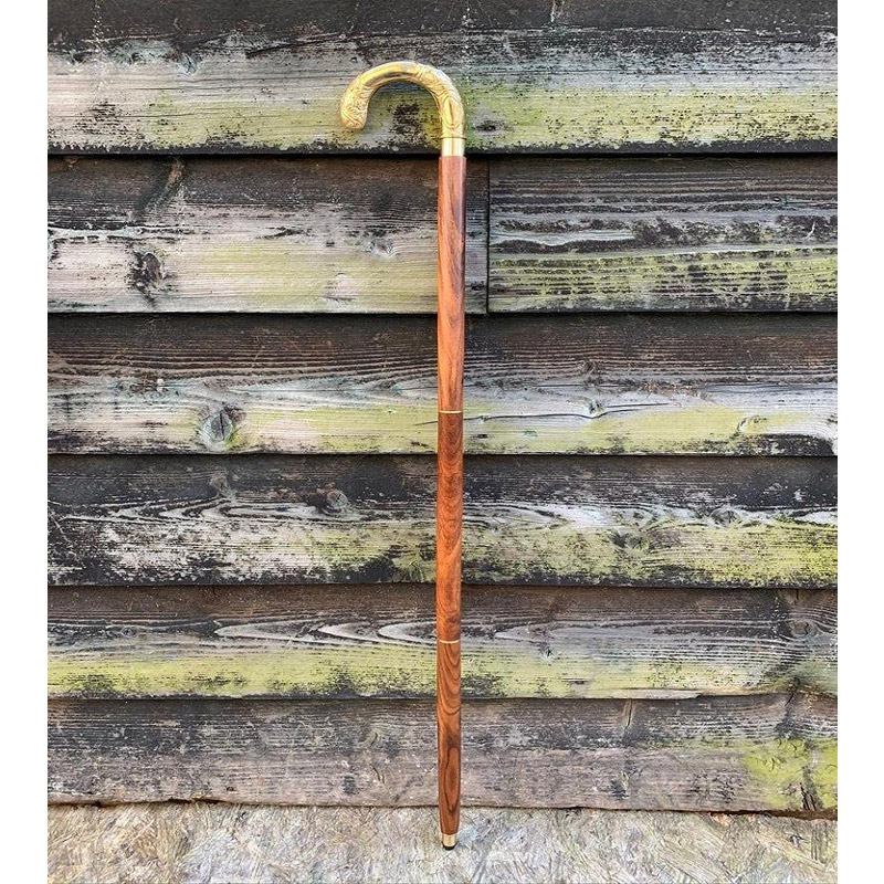 Vintage Nautical Gold Color Derby Handmade Wooden Walking Stick Cane Gift Item