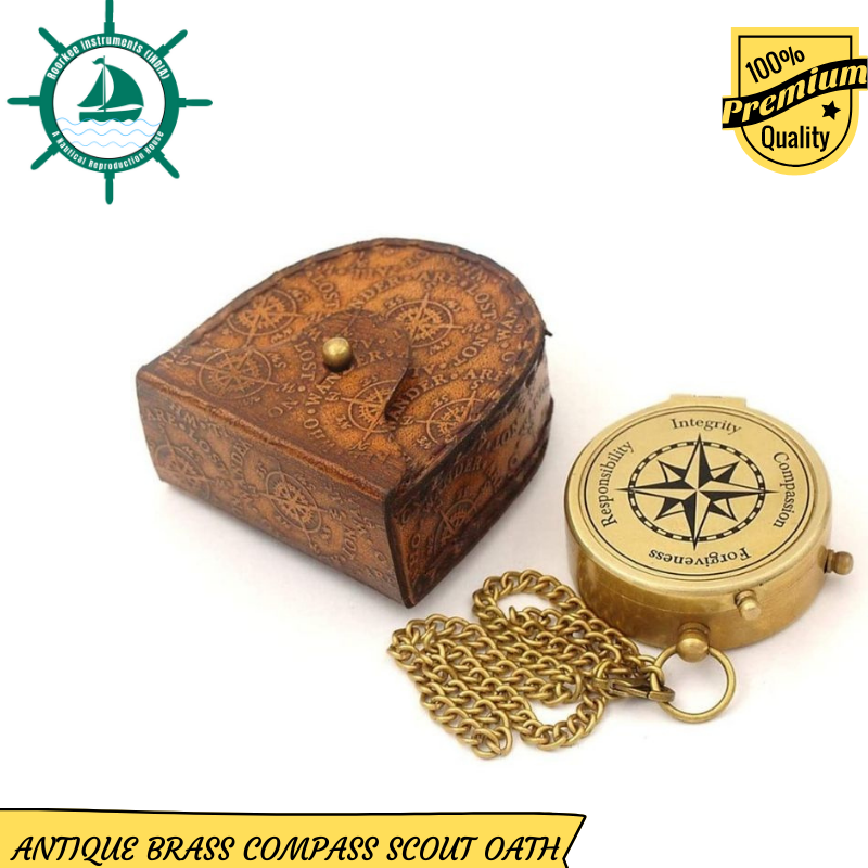 Moral Compass/Scout Compass/Forgiveness, Responsibility, Integrity, Compassion ,Personalized Compass with Leather Case