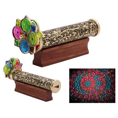 Handmade Giant Trigon Flower Brass Kaleidoscope with Hardwood Base – Artistic Collectible Optical Instrument, Unique Gift for Collectors, Art Lovers & Elegant Vintage Home Décor Display