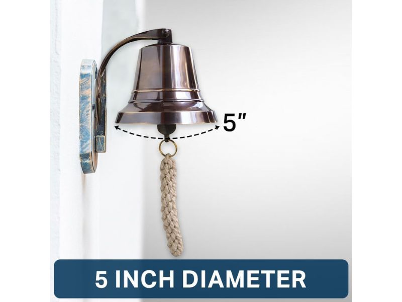 Solid Brass Wall Mounted Ship Bell, Bronze Finish Marine Hanging Bell for Dinner, Indoor &amp; Outdoor Use, School, Bar, Reception, Restaurant, Nautical Decor by Roorkee Instruments India