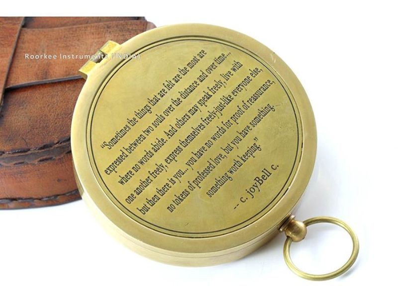 Vintage Brass Compass with C. JoyBell C. Quote – “Sometimes the Things That Are Felt…” – Inspirational Engraved Compass Gift with Leather Case for Anniversary, Graduation, Wedding, or Travel