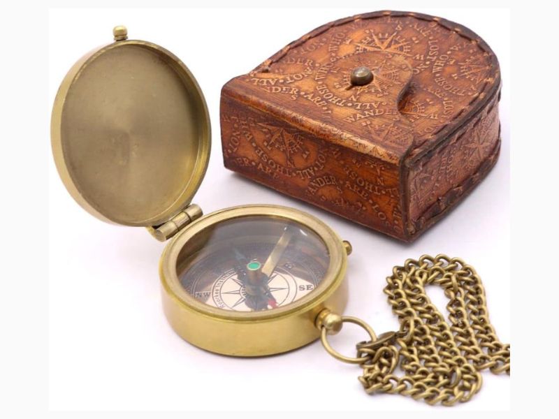 Antique Brass Nautical Compass with Scripture Quote Engraved – Inspirational Directional Magnetic Compass with Leather or Wooden Case – Baptism, Confirmation & Christian Gift for Dad from Son or Daughter