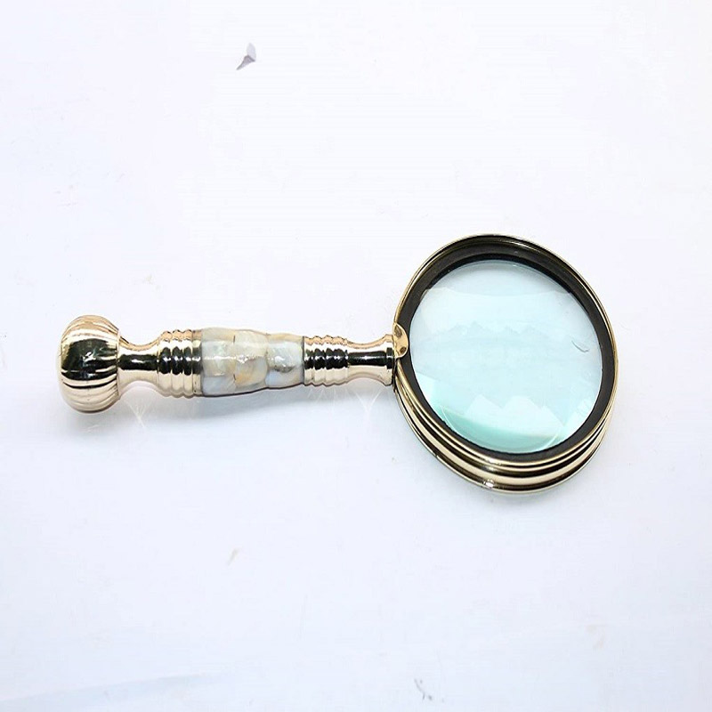10 Inches Vintage Style Brass and Mother of Pearl Magnifying Glass Magnifier