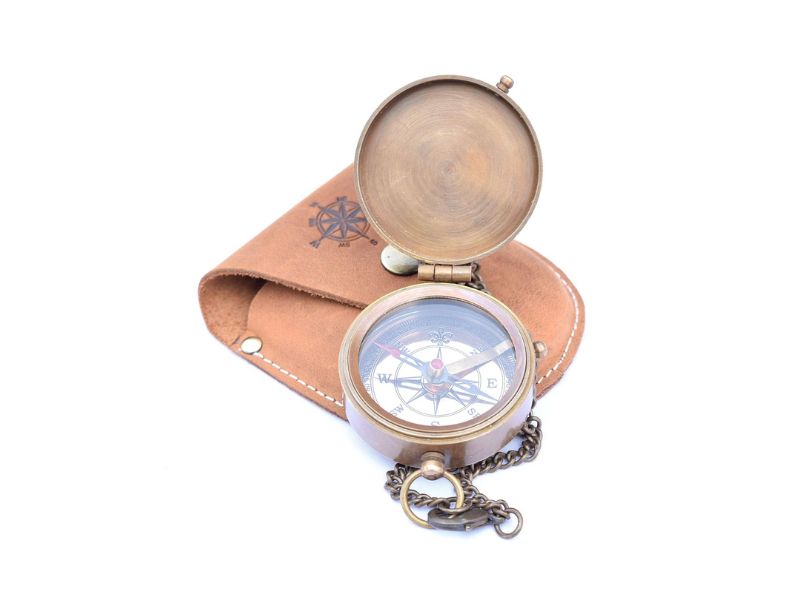 Thoreau’s “Go Confidently” Engraved Brass Compass with Stamped Leather Case | Inspirational Quote Compass | Graduation Gift for Him, Son, Husband | Motivational Adventure Gift