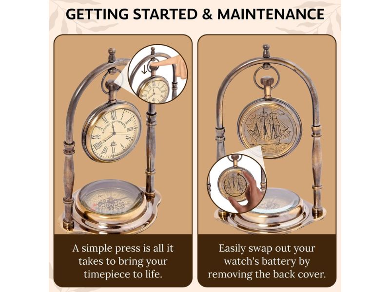 Vintage Brass Table Clock | Non-Ticking Silent Desk Clock, Battery Operated Small Antique-Style Timepiece | Nautical Vintage Decor for Bedroom, Living Room, Bedside & Office Shelf Display