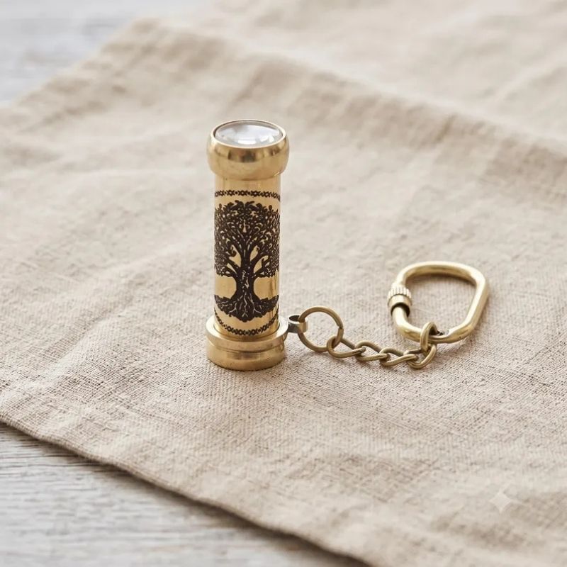 Tree of Life Brass keleidoscope Keychain, Handmade Optical Instrument, Boho Keyring