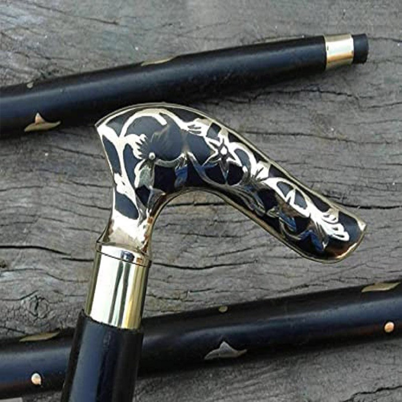 Antique Nautical Brass Handle Victorian Black Wooden Walking Stick Cane Gift Item