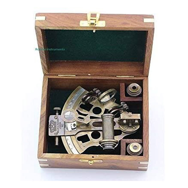 Pocket Sextant, Kelvin Hughes London Nautical Navy Sailors Brass Sextant for Celestial Navigation, Two Extra Sighting Telescope, with a Rose Wooden Box, Galactic Gifting