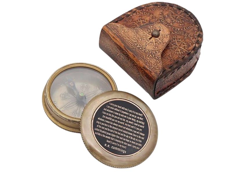 I Carry Your Heart with Me by E.E. Cummings – Solid Brass Engraved Compass with Leather Case, Romantic Gift for Anniversary, Wedding, Valentine’s Day