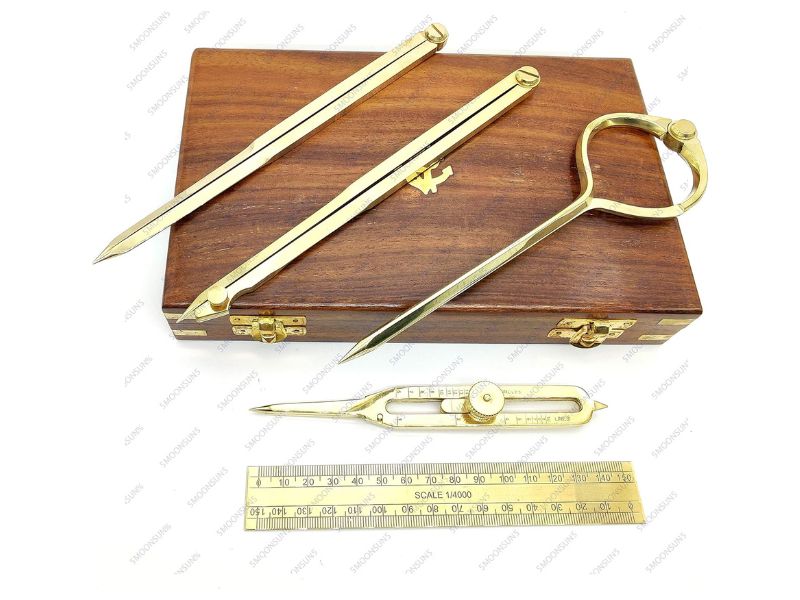 Proportional Divider Set of 5, Full Brass dividers with Executive Wooden Box, Single Handed 8\
