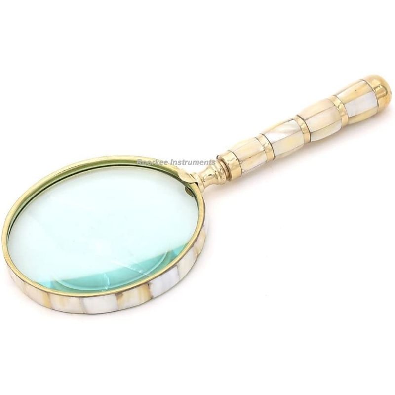  Magnifying Glass with Mother of Pearl Handle, Handheld 10x Magnifying Glass Lens, Antique Magnifier, Reading, Inspection, Astrologer, Low Sight Elderly Collectible Décor Gift 4 Inches