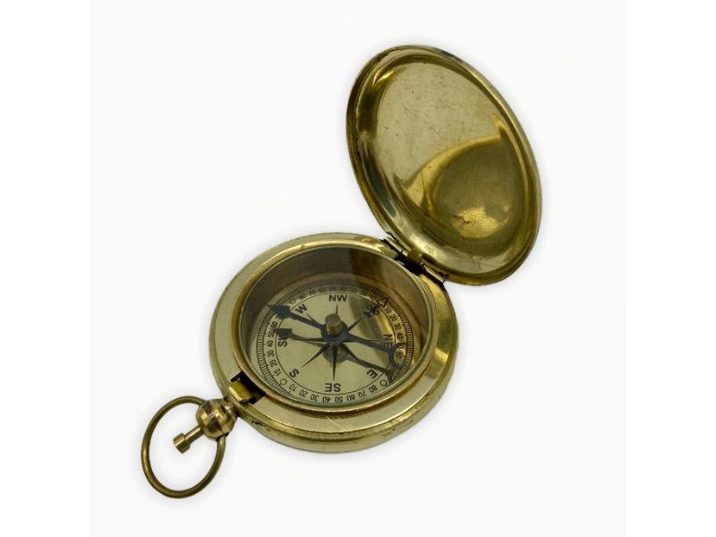 Solid Brass Push Button Pocket Compass with Wooden Box – Vintage Directional Magnetic Compass for Navigation, Hiking, Camping, Boating, and Gift for Men & Women