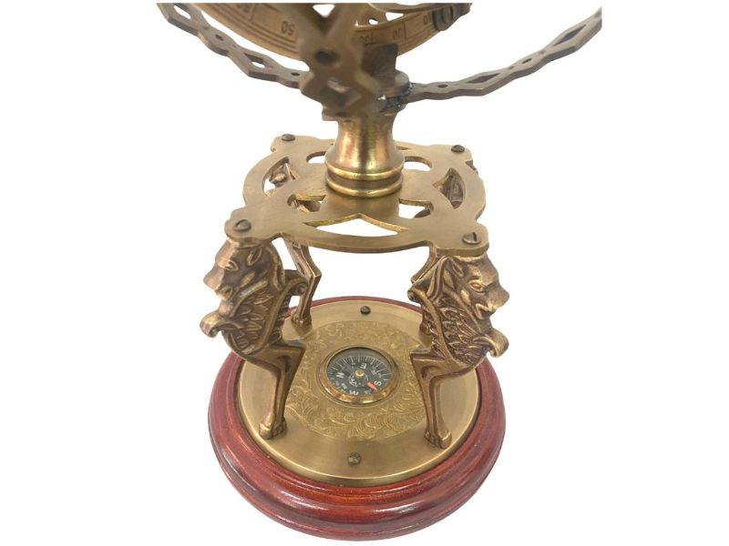 Antique Brass Armillary Sphere Globe with Compass Base | Astronomical Instrument Model | Vintage Celestial Globe for Office Desk, Home Décor, Study Table | Handmade Nautical Gift