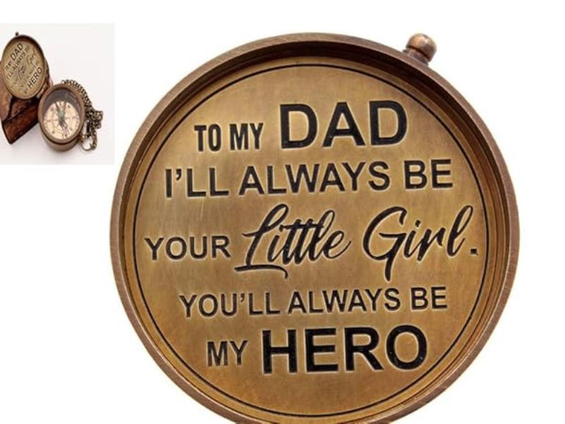 To My Dad Compass – I’ll Always Be Your Little Girl You’ll Always Be My Hero – Engraved Brass Compass with Leather Case – Vintage Father’s Day, Birthday, Christmas, or Daughter Gift for Dad