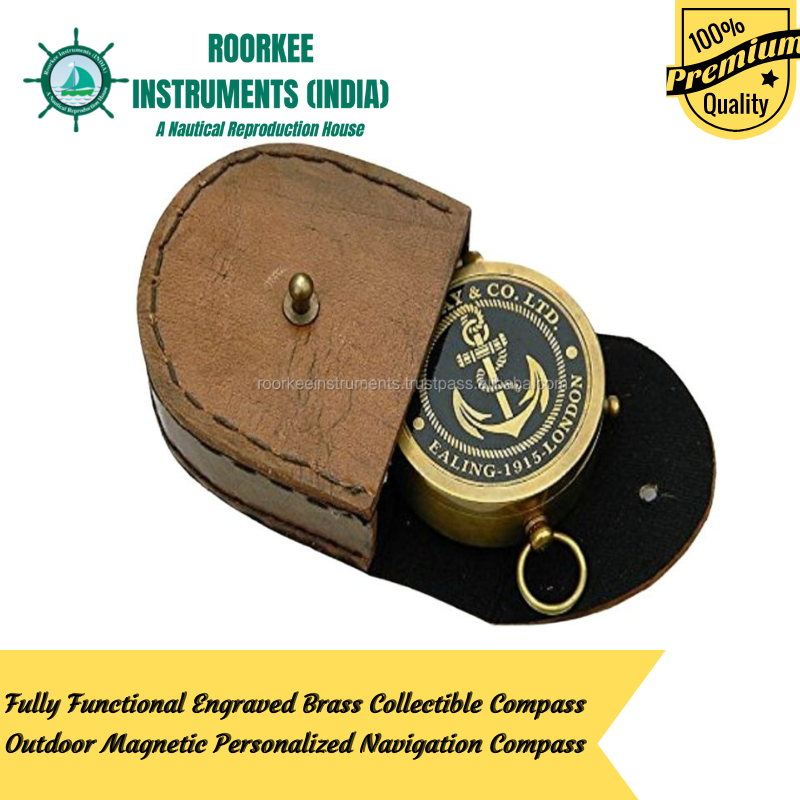 Fully Functional Engraved Brass Collectible Compass Outdoor Magnetic Personalized Navigation Compass For Camping, Hiking