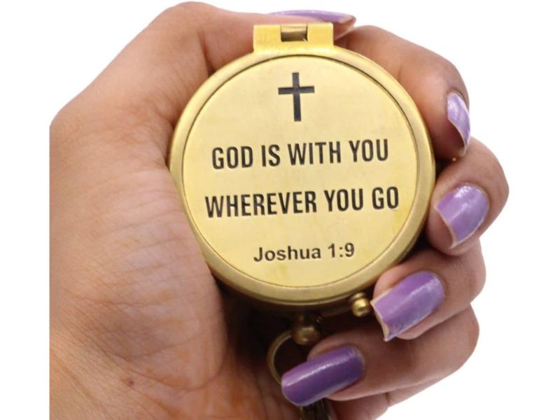 God’s Way Compass, Psalm 32:8 Engraved Solid Brass Directional Compass with Leather Case, Baptism Gifts for Boys & Girls, Christian Gifts for Men, First Communion & Confirmation Gifts