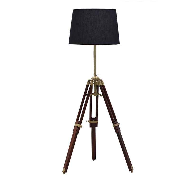 Brass and Wood Table Lamp with Shade and Bulb for Living Room, Bedside (Black)