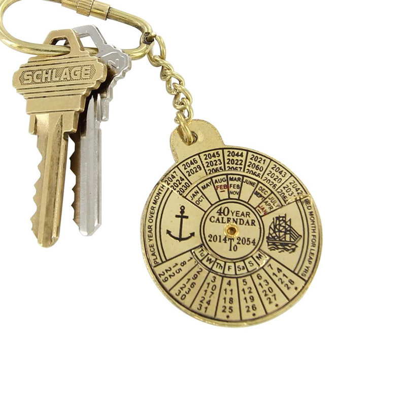 Antique Maritime Brass Calendar- 40Year Calendar Key Chain-Collectible Keyrings-Antique Keychain-Nautical Gift