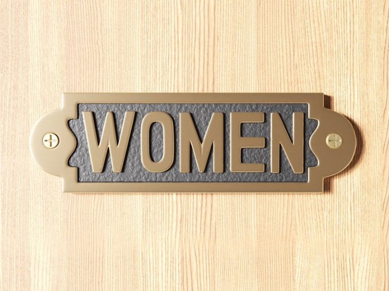Vintage Brass “WOMEN” Restroom Door Sign | Solid Cast Brass Plaque with Black Background | Antique Finish Bathroom Door Plate with Screws | Handmade Wall Mount Sign for Home, Café & Office