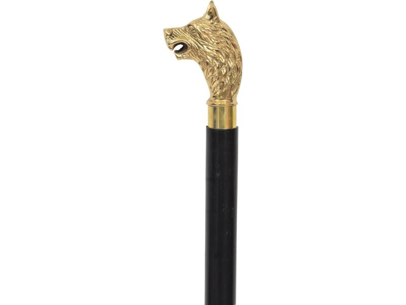 Brass Wolf Head Walking Cane – Vintage Style Brass Handle Wooden Walking Stick for Men & Women, Decorative Animal Cane, Collectible Gift for Gentlemen, Seniors & Cosplay Accessory (36 Inch)